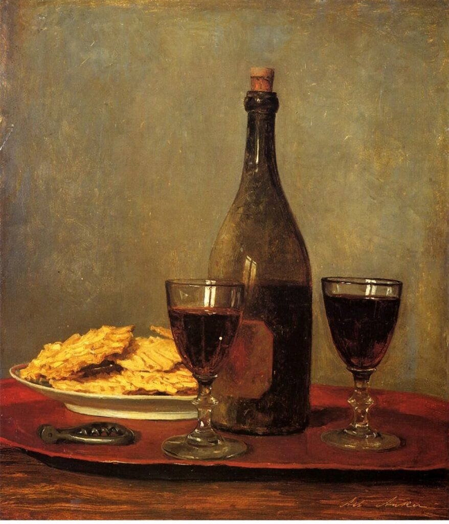 Albert Anker, Two Glasses of Red Wine c.1890 stewarthilluk.com