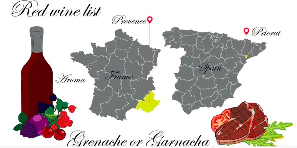 Map of Grenache Wine zones in Europe